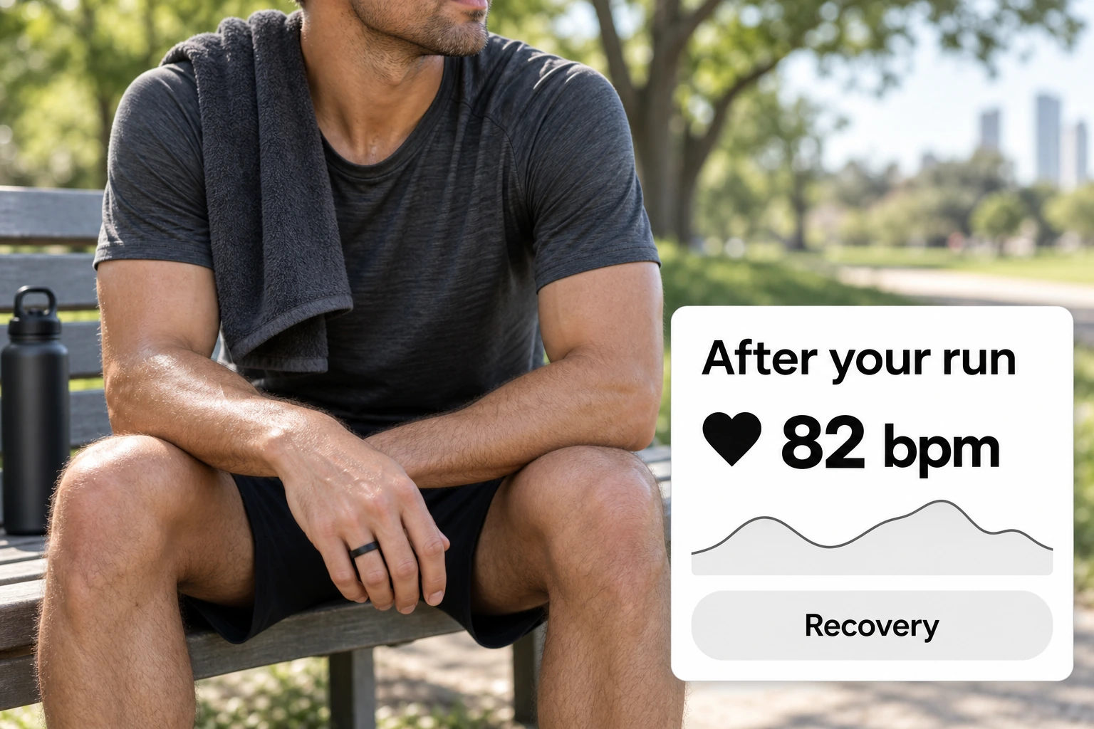 Pulse-sensing example after a run: a sample reading of 82 bpm, a pulse trend and a Recovery activity state